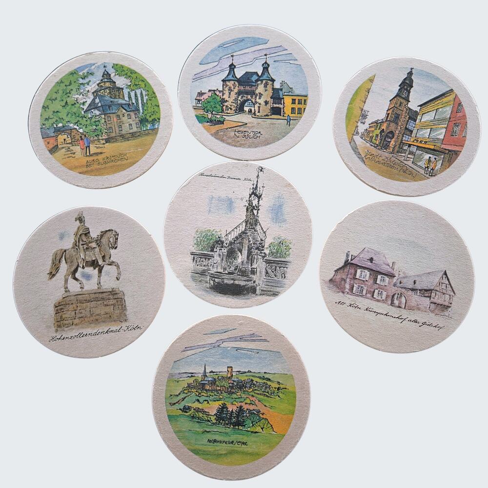 Reissdorf Kolsch German Beer Coasters Lot of 7 Regional Landmarks Mat Vintage